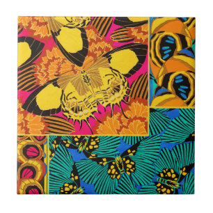 Carreau Art papillon rose et sarcelle maximaliste vibrant