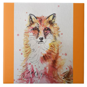 Carreau Art Peinture Fox Cute Red Aquarelle