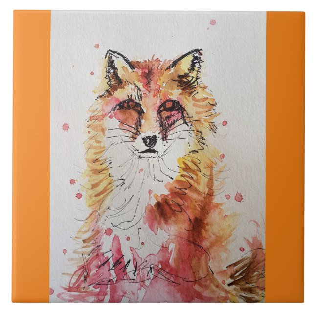 Carreau Art Peinture Fox Cute Red Aquarelle (Devant)