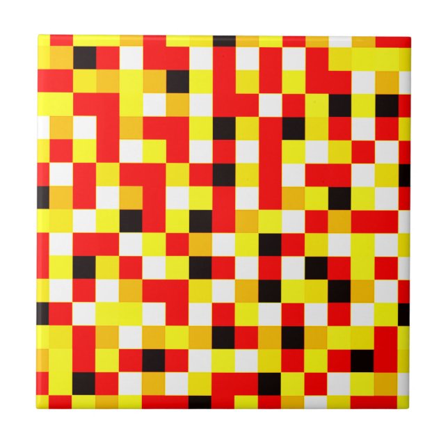 Carreau Art Pixel À damiers au hasard - Rouge et Jaune (Devant)