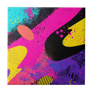 Carreau Art Pop Abstrait Néon Rétro Rose Cyan