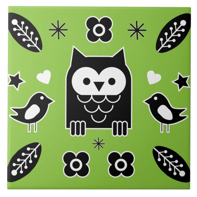Carreau Art populaire de Chouette scandinave (Devant)
