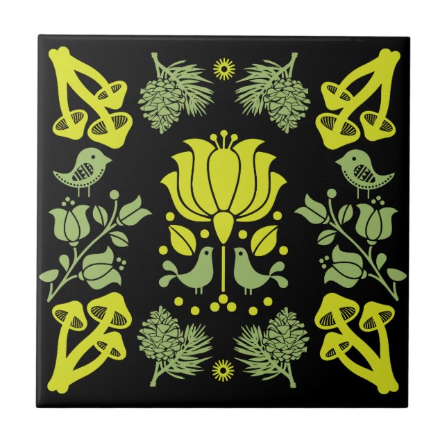 Carreau Art populaire des champignons de forêt nordique (Devant)