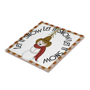 Carreau Art populaire mignon Cowboy Snowman Noël