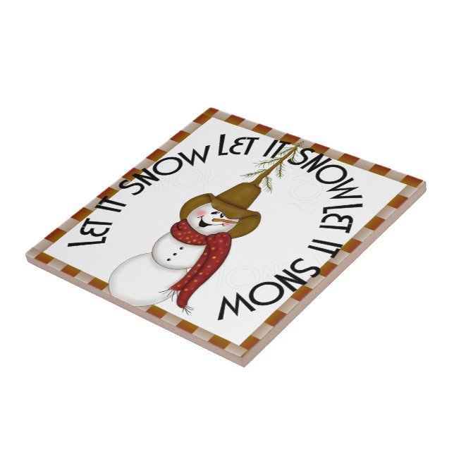 Carreau Art populaire mignon Cowboy Snowman Noël (Côté)