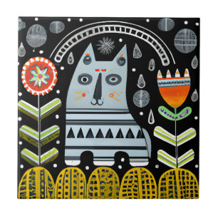 Carreau Art populaire scandinave Jardin des chats