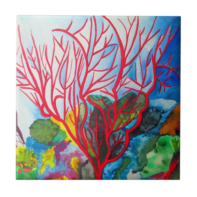 Carreau Art rouge d'océan de récif coralien (Devant)