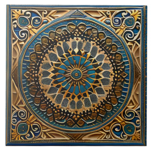 Carreau Art traditionnel Bleu et céramique Brown