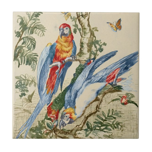 Carreau Art Tropical Antique de Perroquet et Papillon de G (Devant)