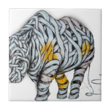Art urbain de rue : Rhinocéros de ruban
