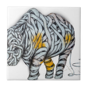 Carreau Art urbain de rue : Rhinocéros de ruban