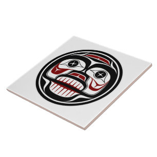 Carreau Art vectoriel de crâne pleurant amérindien rouge e