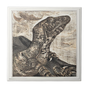 Carreau Art victorien hollandais reptile Iguane