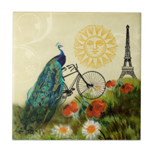 Carreau Art vintage de paon avec Tour Eiffel