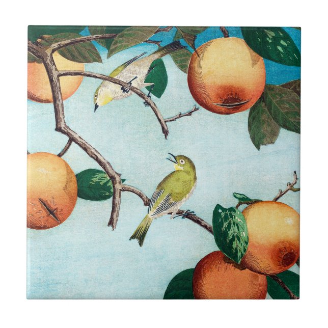 Carreau Art vintage, fruits et oiseaux Impression personna (Devant)