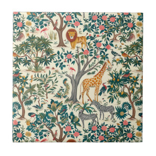 Carreau art vintage, girafes zébrées, flamants, oiseaux, l