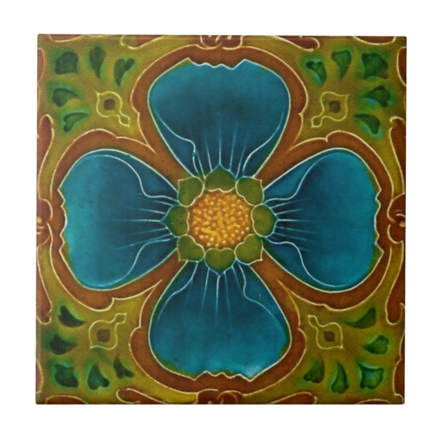 Carreau Art Vintage Nouveau Bleu Design floral (Devant)