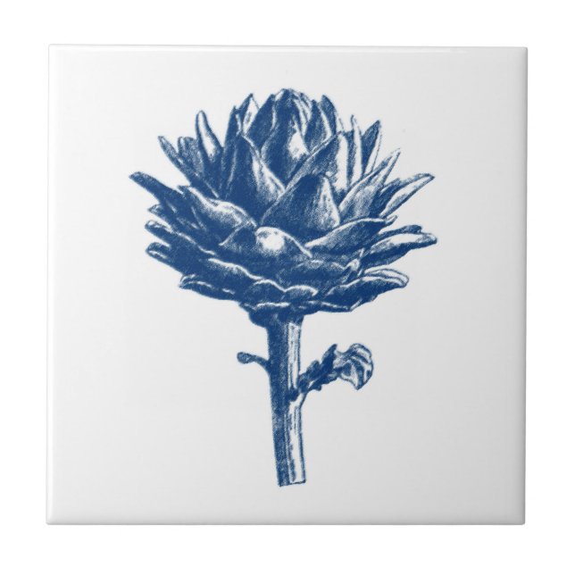 Carreau Artichoke botanique Impression, Indigo bleu et bla (Devant)