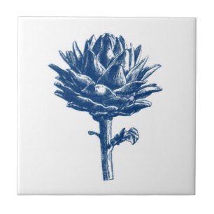 Carreau Artichoke botanique Imprimer, bleu et blanc d'Indi