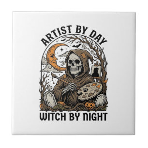 Carreau Artiste d'Halloween Sorcière Gravure Vintage Art T