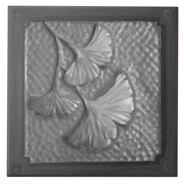 Carreau Artiste Gingko Leaf Carrelage en céramique argent (Devant)
