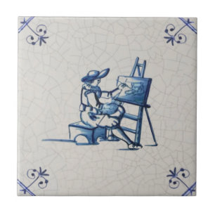 Carreau Artiste hollandais à Easel Hand Peint Repro dans l