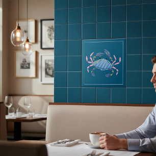 Carreau artistique de crabe bleu de la vie marine 