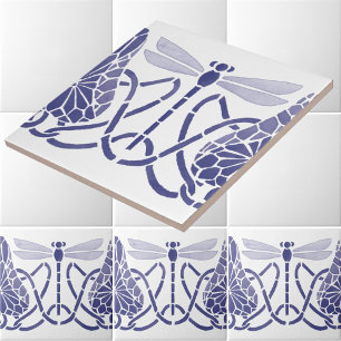 Carreau Arts Et Artisanat Bleu & Blanc Dragonflies Frieze