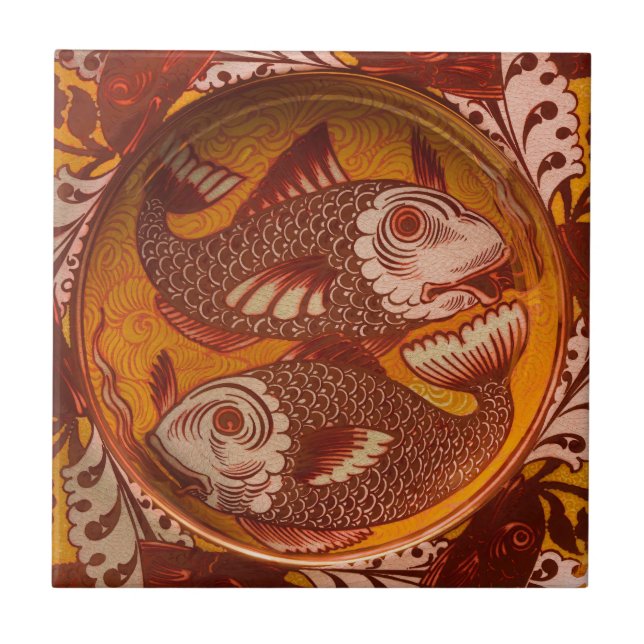 Carreau Arts et Métiers de style William Morris Poisson Ro (Devant)