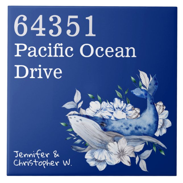 Carreau Artsy Coastal Custom House nr baleine floral bleu (Devant)