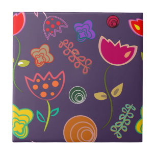 Carreau Arty moderne fleurs violettes et roses