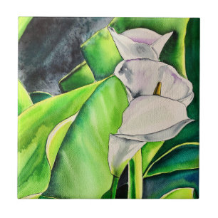 Carreau Arum blanc Lily aquarelle tropicale florale