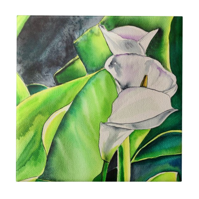 Carreau Arum blanc Lily aquarelle tropicale florale (Devant)