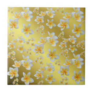 Carreau asiatique, jaune, blanc, fleur, brillant, or, flor