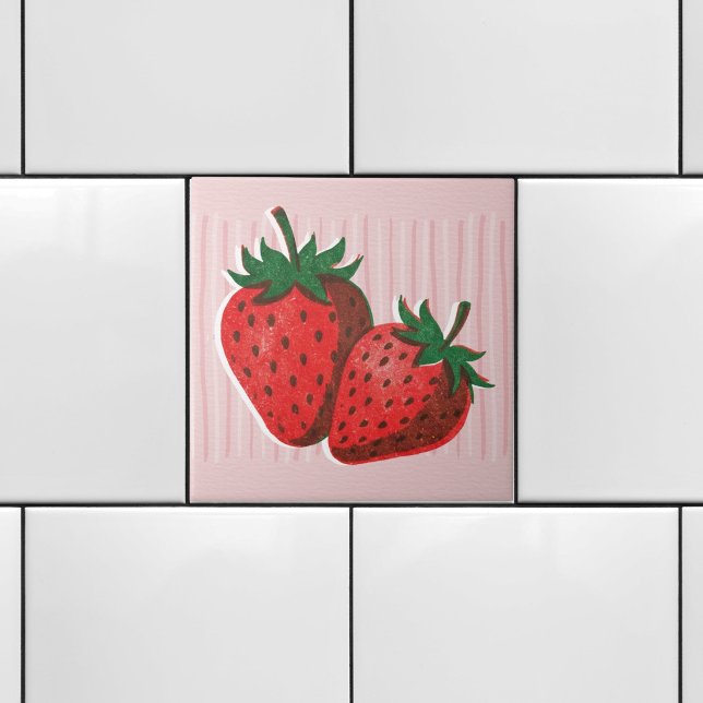 Carreau Assez Rose Risographe 2 Fraises & Rayures  (Créateur téléchargé)
