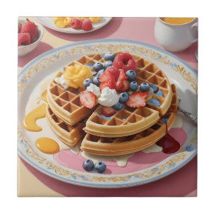Carreau Assiette de petit-déjeuner gaufre aux fruits rouge