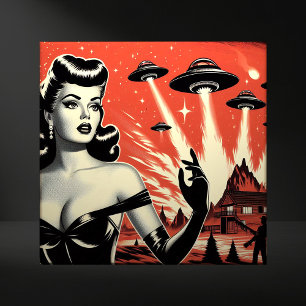 Carreau Assiettes Volantes Vintage Pin-up