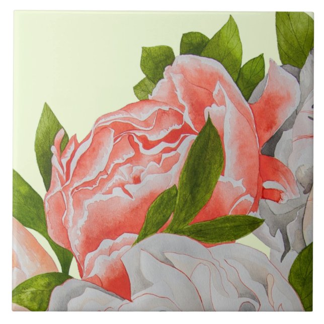 Carreau Assorted Peonies on a Ceramic Tile (B) (Devant)