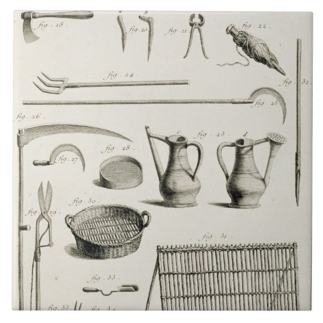 Carreau Assortiment des outils de jardinage, du 'Encyclope (Devant)