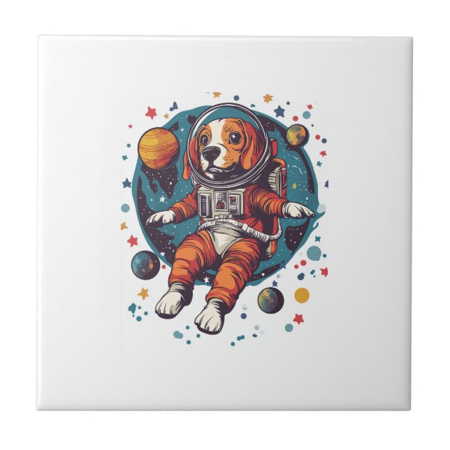 Carreau Astronaute Beagle � Chien Explorateur Spatial (Devant)