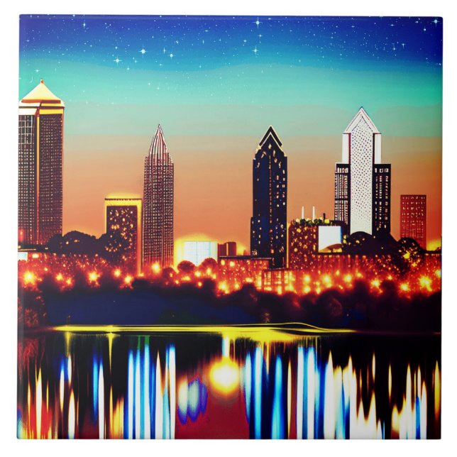 Carreau Atlanta Skyline par nuit avec réflexions (Devant)
