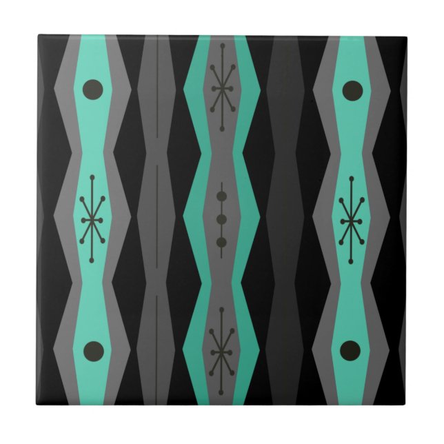 Carreau Atomic Era Abstract Columns Black Turquoise (Devant)