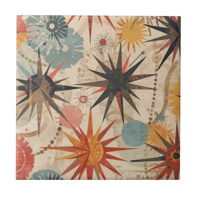 Carreau Atomic Starburst retro Mid Century Modern pastel (Devant)