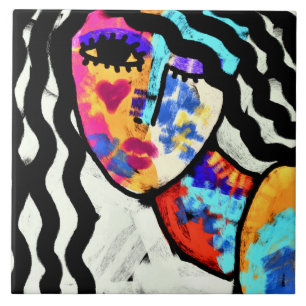 Carreau Attente du portrait numérique Abstrait d'une femm