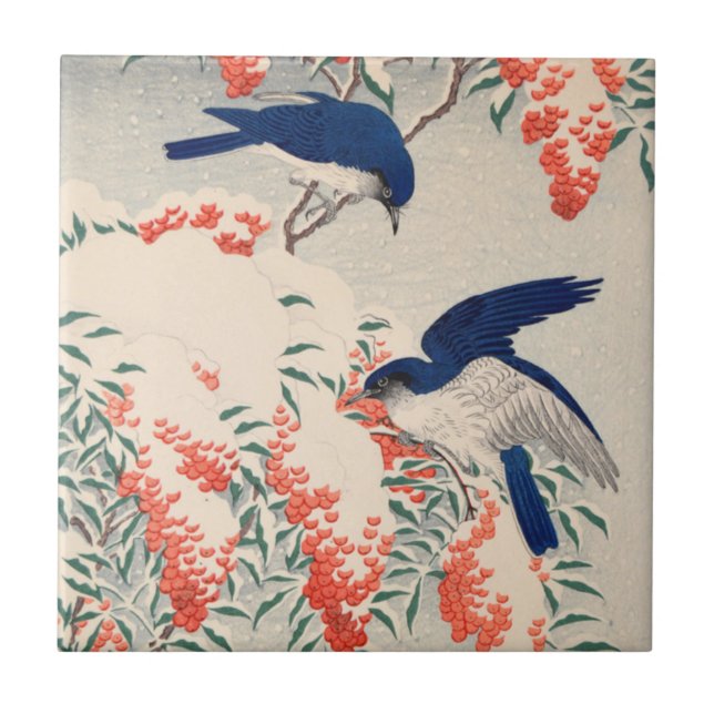 Carreau Attrape-mouches de buisson dans la neige par Ohara (Devant)