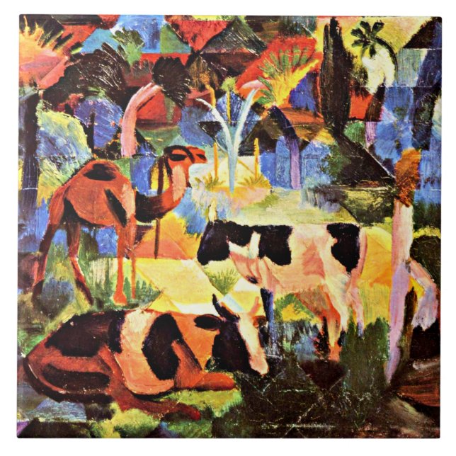 Carreau August Macke - Paysage avec vaches et un chameau (Devant)