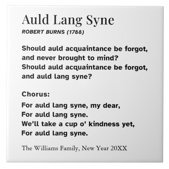 Carreau Auld Lang Syne New Year Party Words Personalized (Devant)