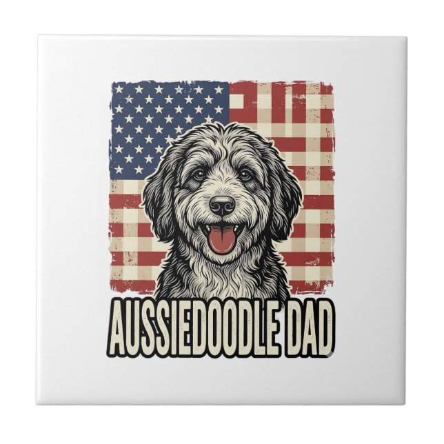Carreau Aussiedoodle Dad Patriotic Vintage Dog Shirt Desig (Devant)