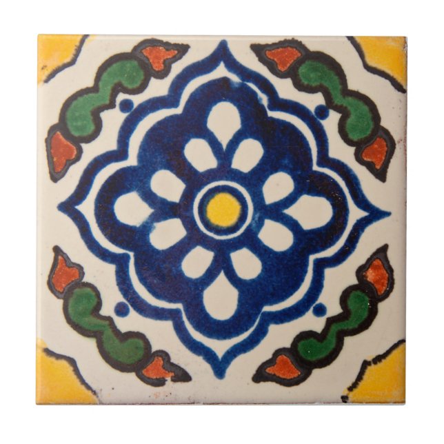 Carreau Authentique Marocain Vert Bleu Fait Main (Devant)
