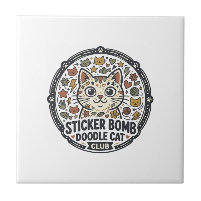 Carreau Autocollant Bombe Dessin Animé Chat POD Vector Art (Devant)
